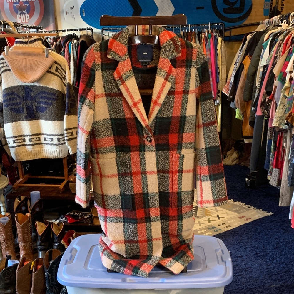 Zara Red and black Plaid Teddy Jacket